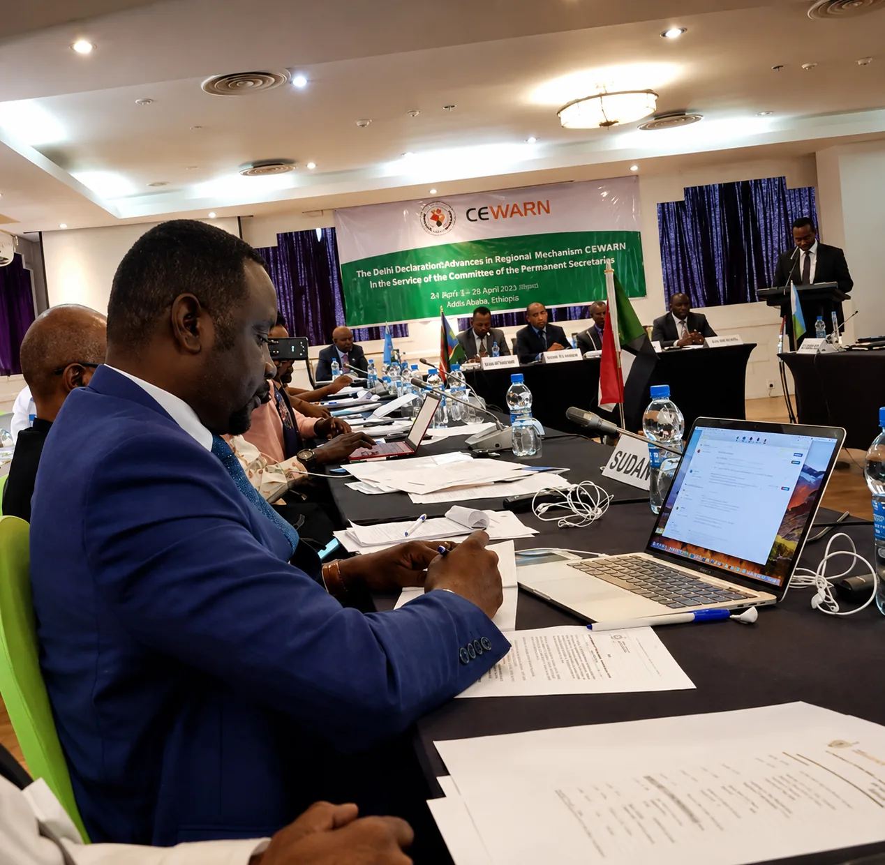 Ismael Hagana representing Sudan at the IGAD CEWARN Committee of Permanent Secretaries — Delhi Declaration session, Addis Ababa