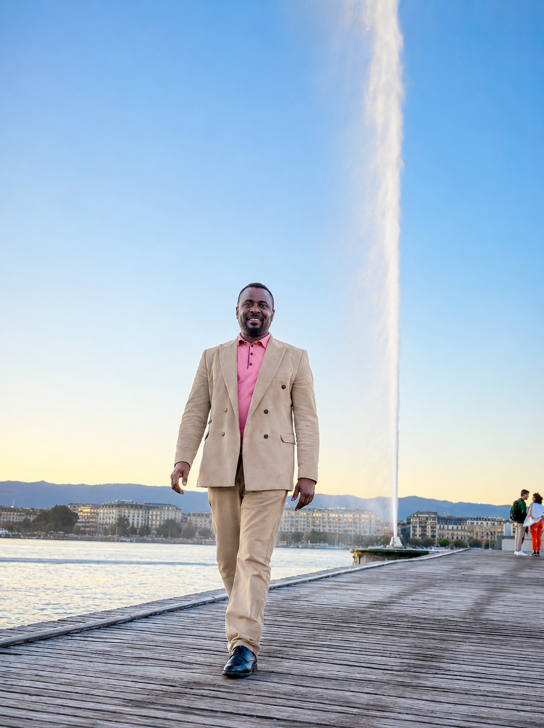 Ismael Hagana at the Jet d'Eau, Geneva — institutional signature
