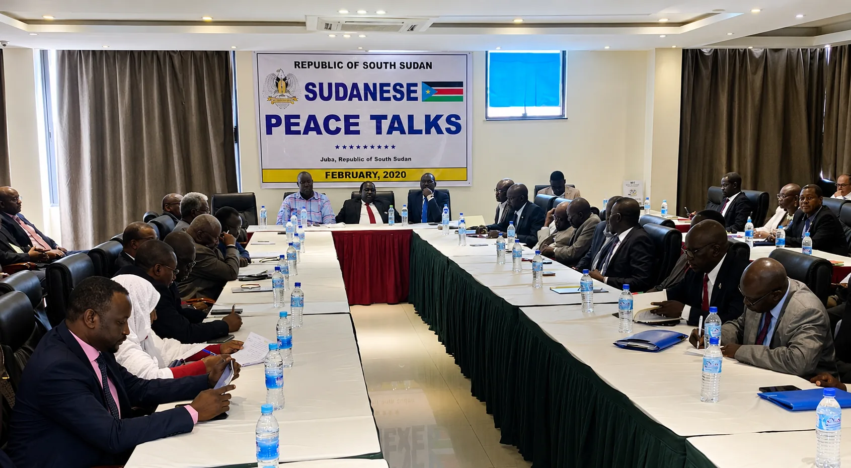 Sudanese Peace Talks plenary session in Juba, Republic of South Sudan, February 2020 — official delegation including Ismael Hagana